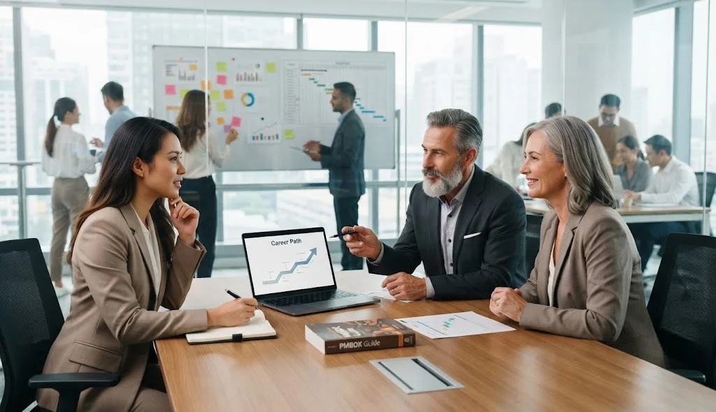 Certified Associate in Project Management professional exploring career opportunities with senior project management leaders.
