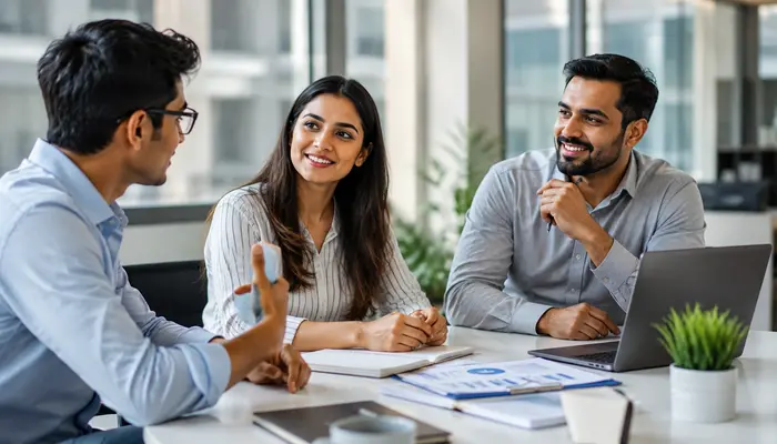 CFM Certification career discussion with senior professionals exploring growth opportunities, online exam-pass training, and certification benefits.