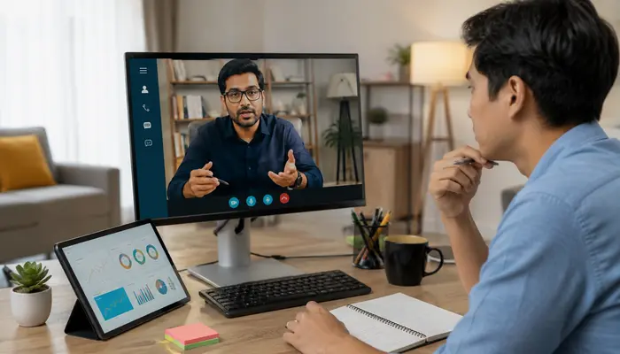 Student discussing AWS Certified Solutions Architect – Professional Certification examination cost with an online instructor.