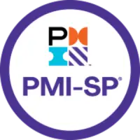 PMI-SP certification logo featuring PMI branding and the Scheduling Professional designation in a circular purple design.