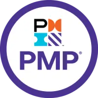PMP certification logo featuring colorful geometric shapes and the “PMP” text inside a purple circular border.