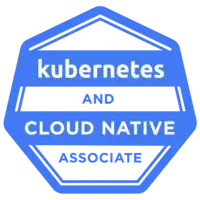 Blue hexagonal Kubernetes and Cloud Native emblem with the text “Kubernetes and Cloud Native Associate.”