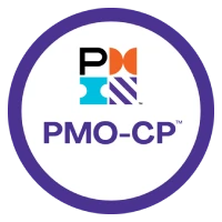 PMI-PMOCP certification logo featuring PMI branding and the PMO Certified Professional designation in a circular purple design.