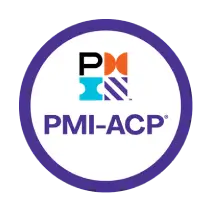 PMI-ACP certification logo featuring PMI branding and the PMI Agile Certified Practitioner designation in a circular purple design.
