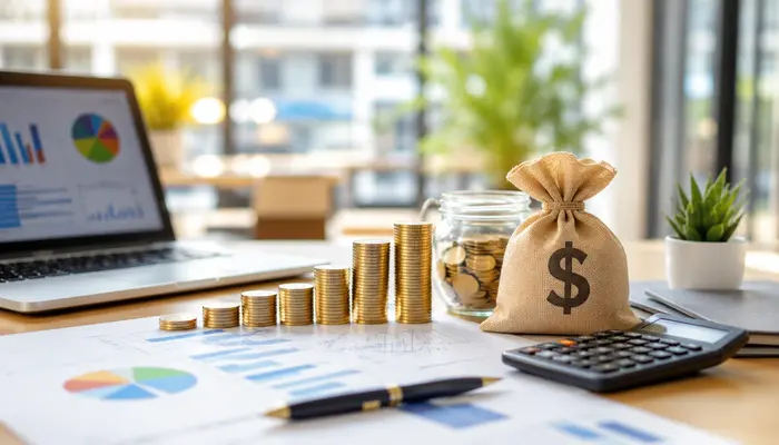 CFM Certification average salary concept with financial growth charts, rising coin stacks, calculator, and professional career planning visuals.