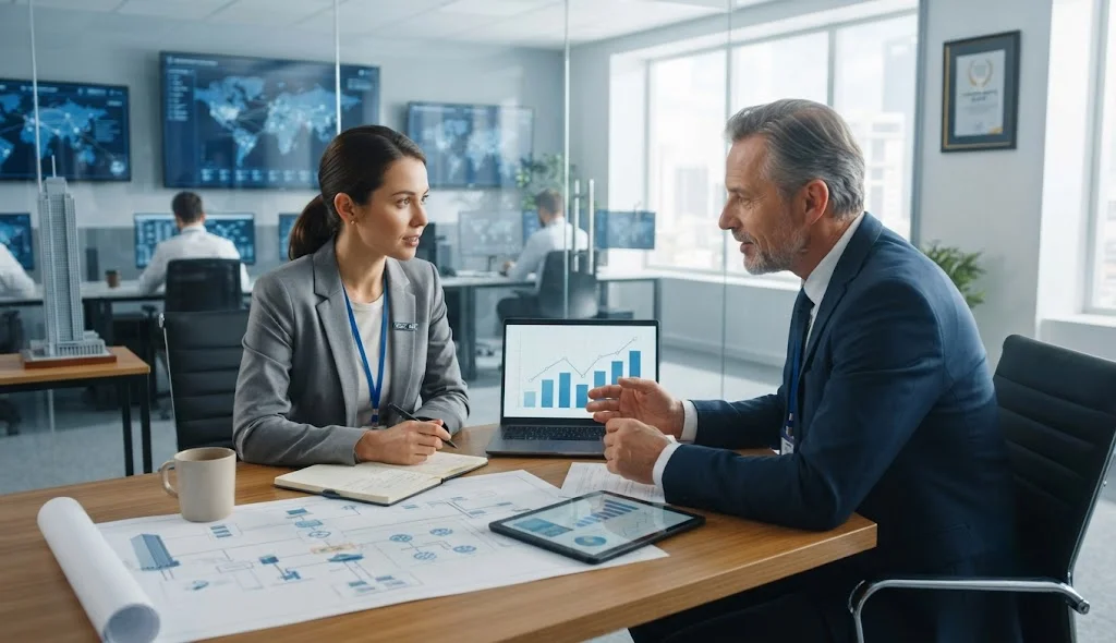 OSCC-SEC cybersecurity professional discussing salary growth and earning potential with a senior mentor in a modern office.