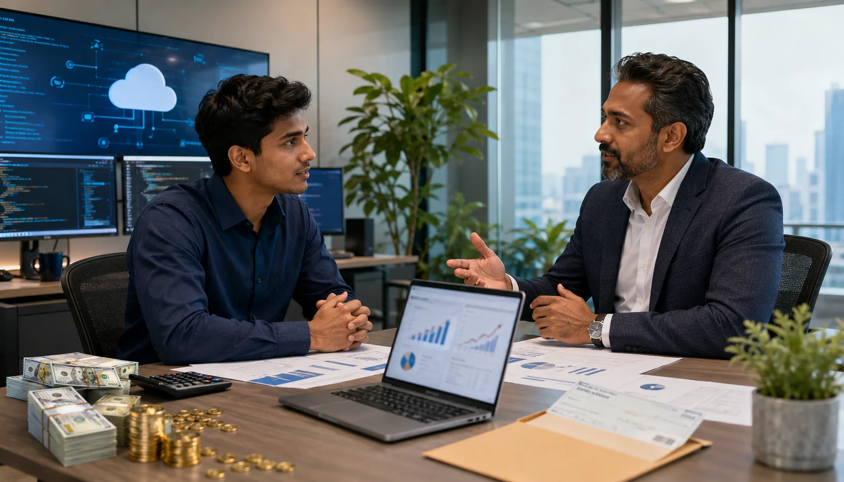 Associate Cloud Engineer Certification professional discussing average salary and career growth with a senior mentor in a modern office.