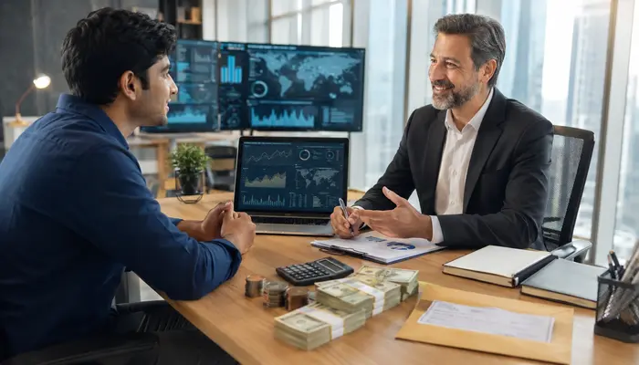 CompTIA PenTest+ Certification professional discussing average salary and career growth with a senior mentor in a modern office.