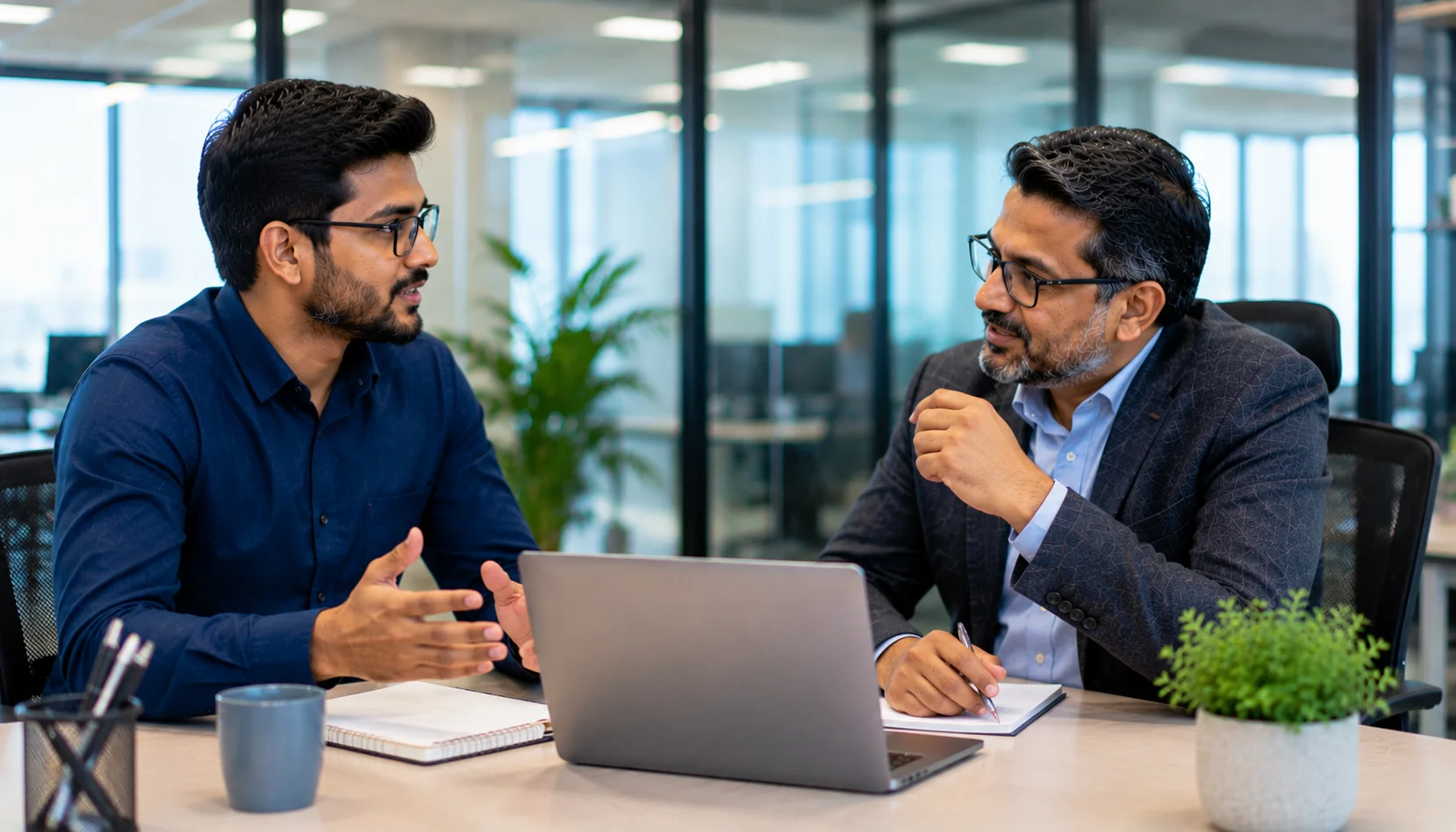 Product Owner and Product Manager discussing online certification training and exam preparation with a senior mentor.